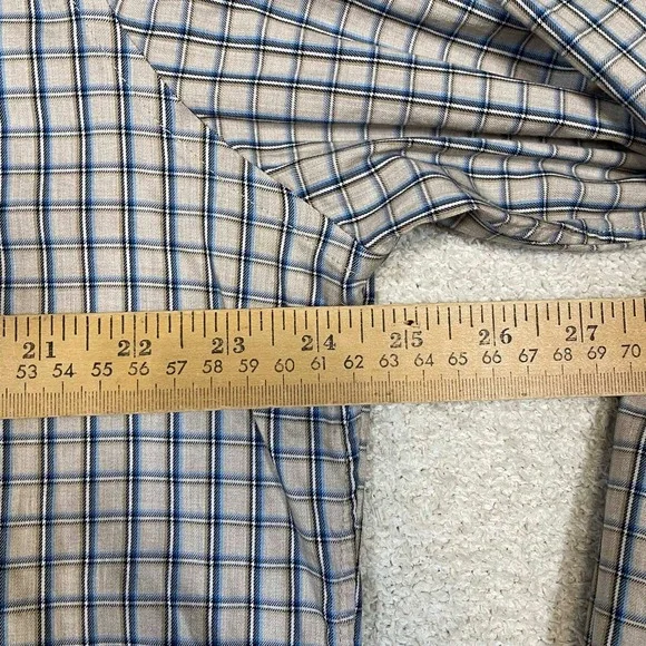 Cremieux Slim Fit Mens XL Plaid Button Down Shirt Tan Blue Long Sleeve Stretch - Picture 5 of 7